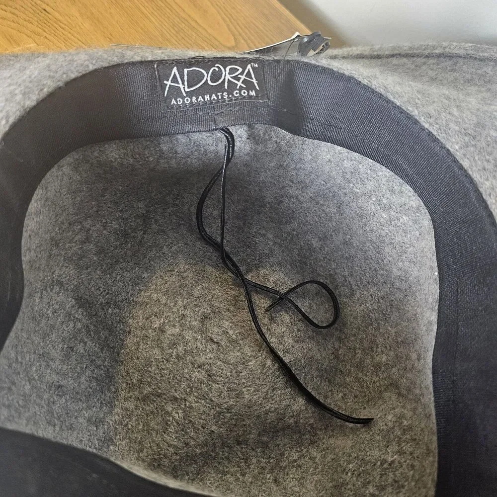 NWT‎ Adora Wide Brim 100% Wool Felted Gray Hat Fringe Southwest Boho Floppy OS